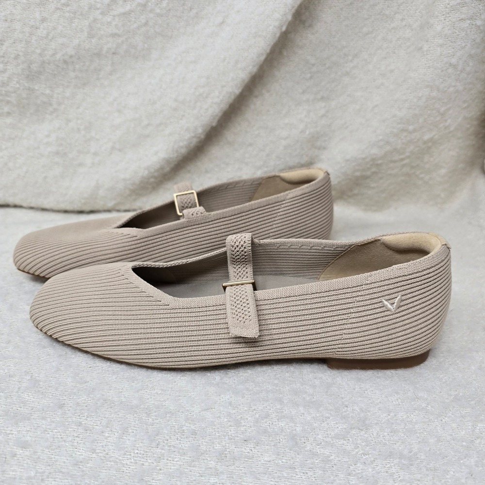 VIVAIA Womens 40 Margot Mary Jane Flats Almond Beige Square Toe Knit Strap